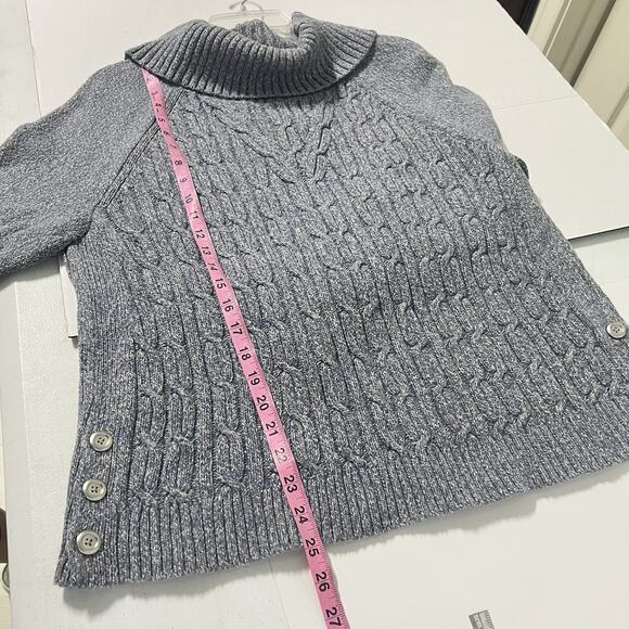Talbots Chunky Cable Knit Sweater Womens Size XLp Petite Gray Cotton Fisherman - Picture 11 of 12
